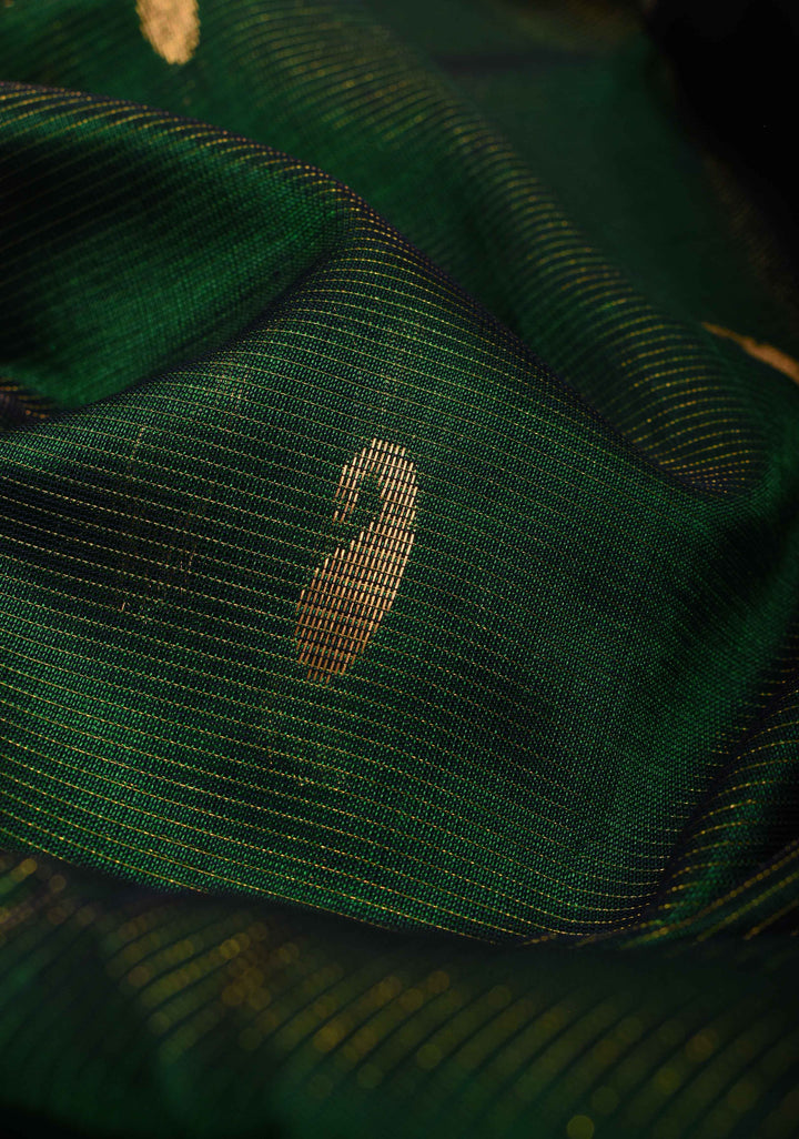 Elegant Green Kanchi Silk Cotton Checked Saree with Zari Buttas and Contrast Zari Border