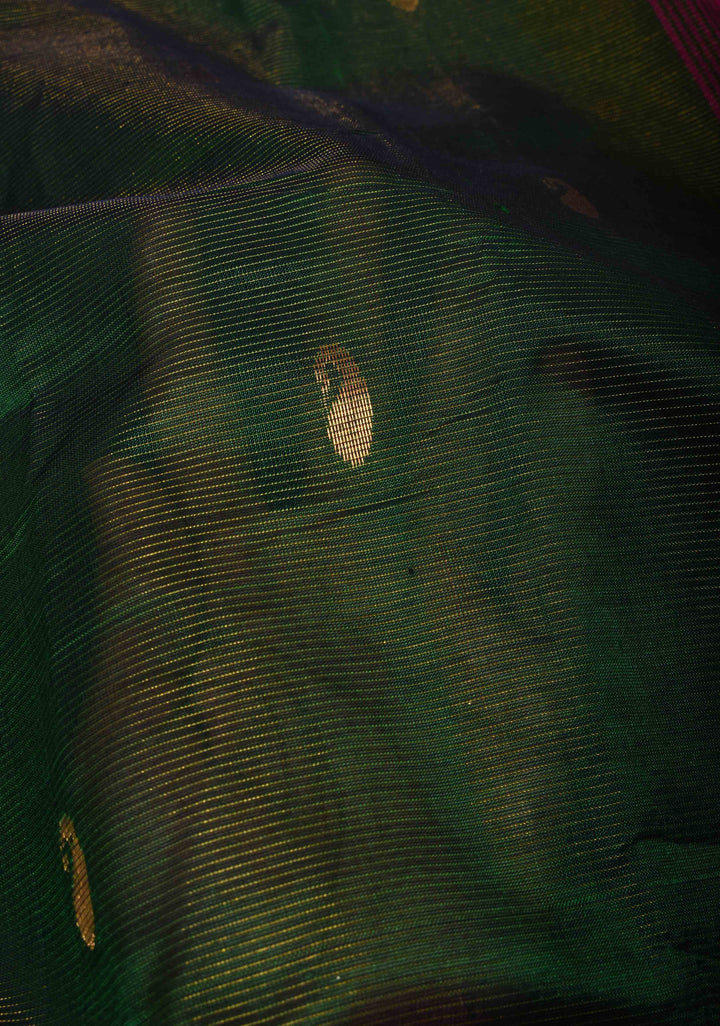 Elegant Green Kanchi Silk Cotton Checked Saree with Zari Buttas and Contrast Zari Border