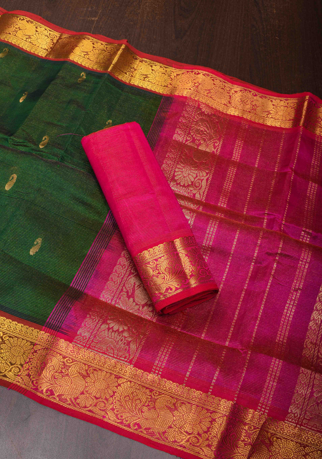 Elegant Green Kanchi Silk Cotton Checked Saree with Zari Buttas and Contrast Zari Border