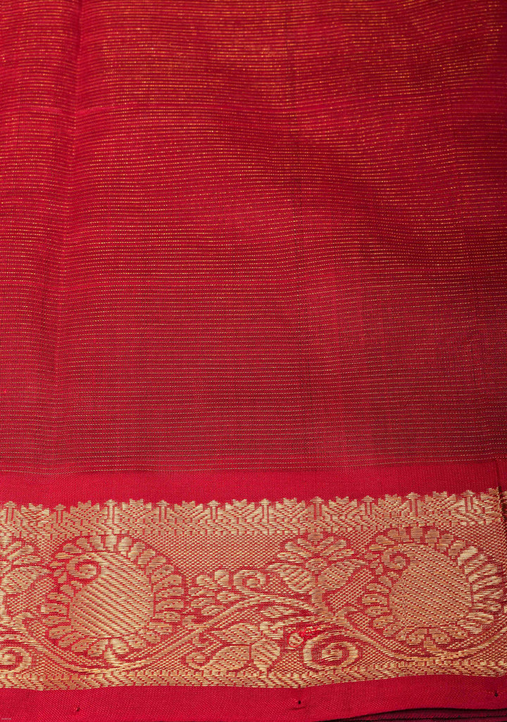 Kanchi Silk Cotton Saree with Contrast Zari Border in Prussian Blue and Pink