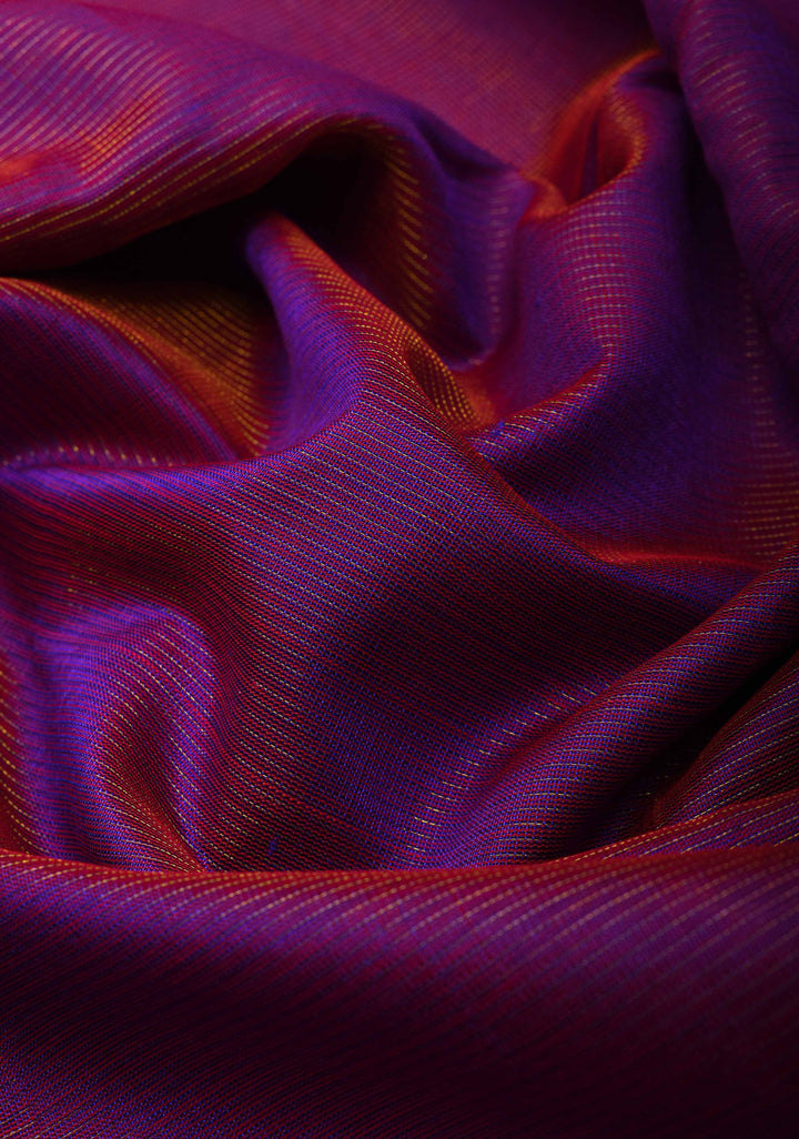 Purple Dual tone Vairaoosi Zari Stripes Kanchi Silk Cotton Handloom Saree with Contrast Zari Border