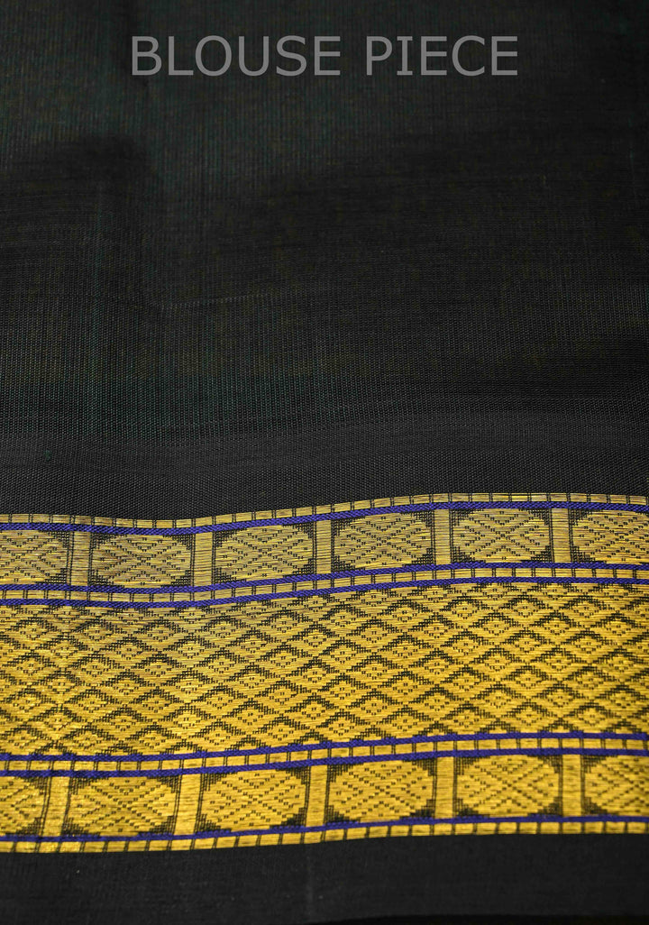 Peach Dual Tone With Black Kanchi Silk Cotton Saree with Podi Kattam Korvai Weave Handloom Saree