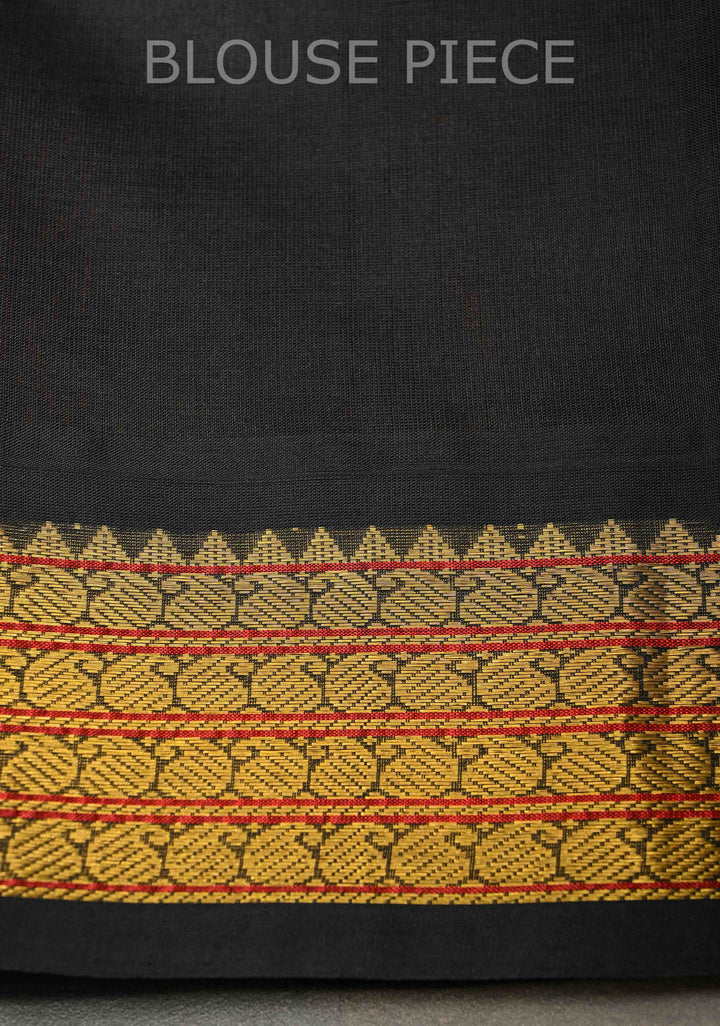 Kesari Dual Tone with Black Kanchi Silk Cotton Saree With Zari Border