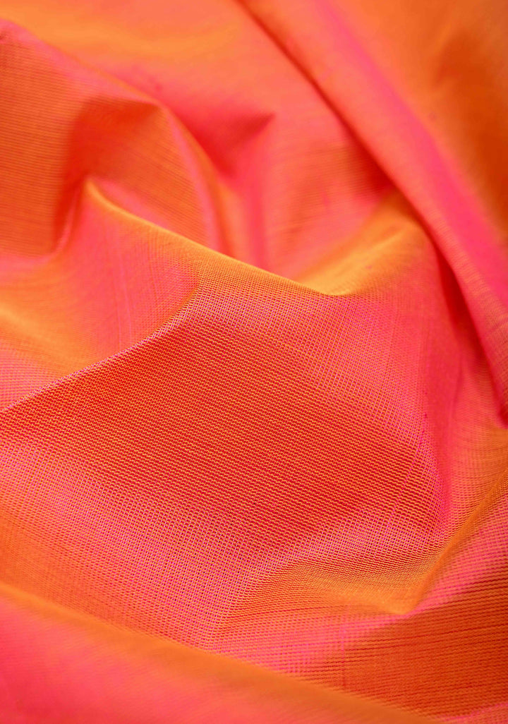 Kesari Dual Tone with Black Kanchi Silk Cotton Saree With Zari Border