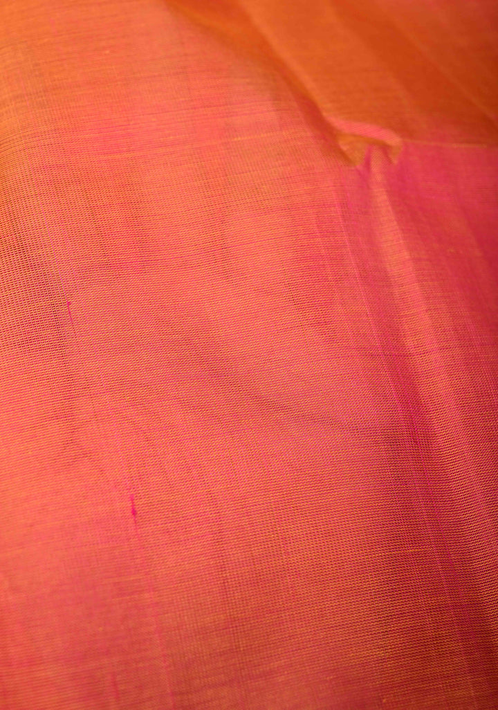 Kesari Dual Tone with Black Kanchi Silk Cotton Saree With Zari Border