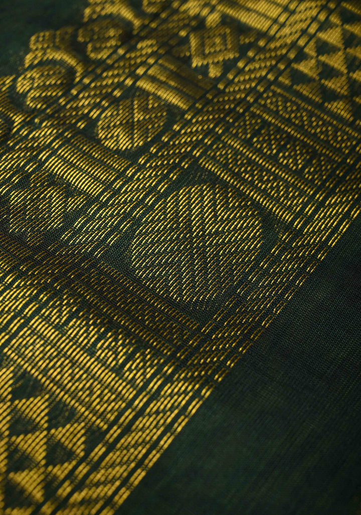 Korvai Kanchi Silk Cotton Saree in Ivory with Black With Zari Border