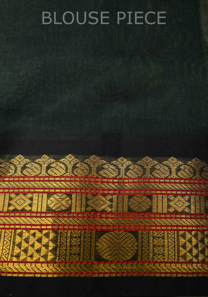 Korvai Kanchi Silk Cotton Saree in Ivory with Black With Zari Border