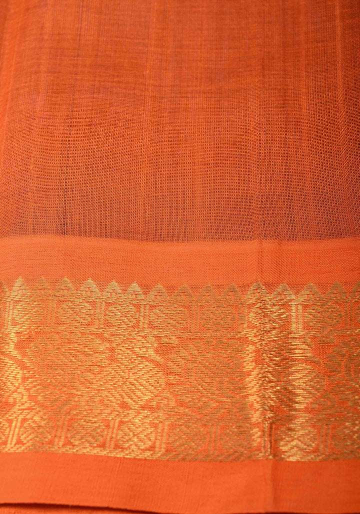 Peacock Blue Kanchi Silk Cotton Saree with Contrast Zari Border, 100% Handloom