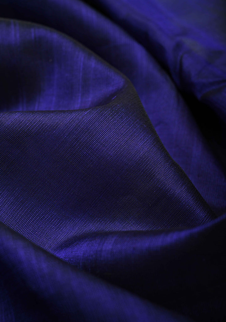 Royal Blue Kanchi Silk Cotton Saree with a Contrast Lime Green Zari Border, Korvai Handloom Saree