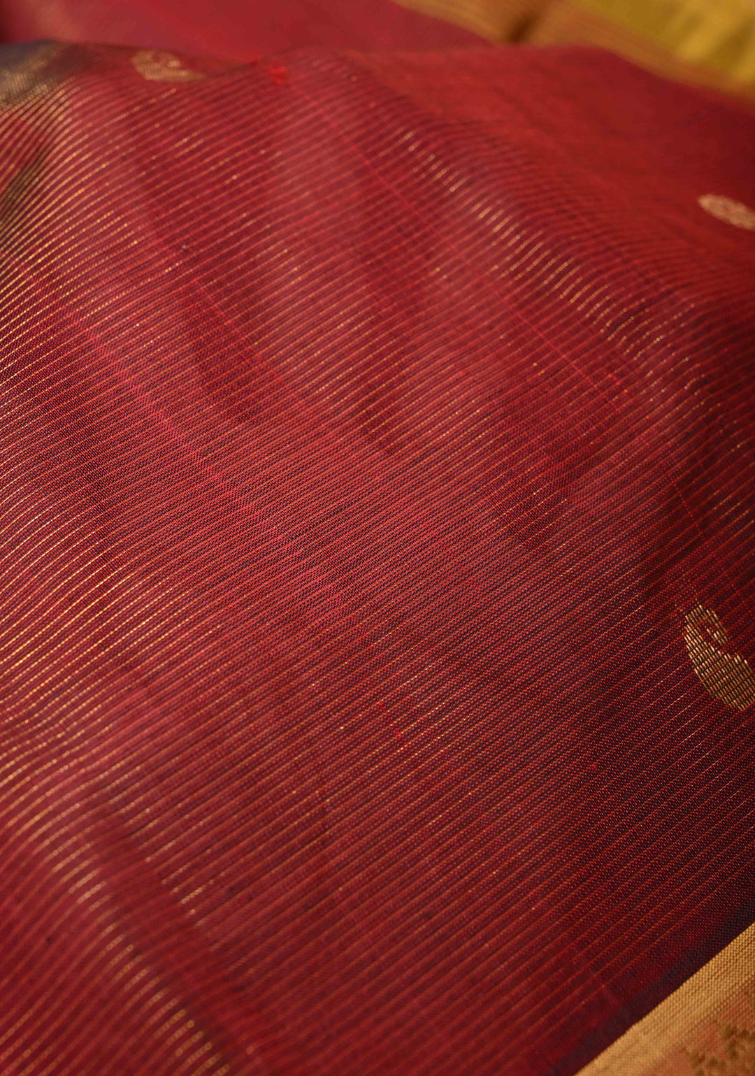 Maroon Vairaoosi Zari Stripes Kanchi Silk Cotton Korvai Handloom Saree with Zari Buttas and Contrast Zari Border