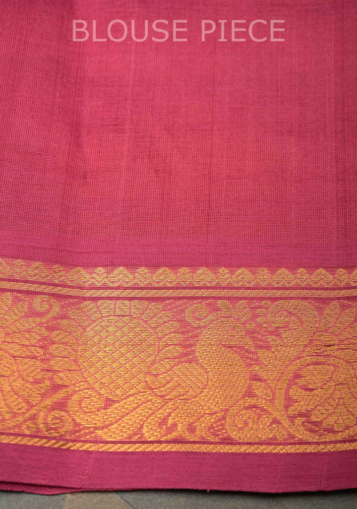 Pallum Pazhamum Kanchi Silk Cotton Saree with Paisley And Peacock Motifs And Zari Border
