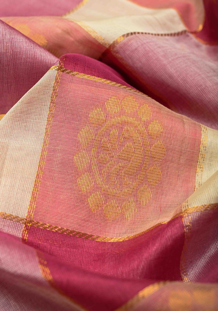 Pallum Pazhamum Kanchi Silk Cotton Saree with Paisley And Peacock Motifs And Zari Border