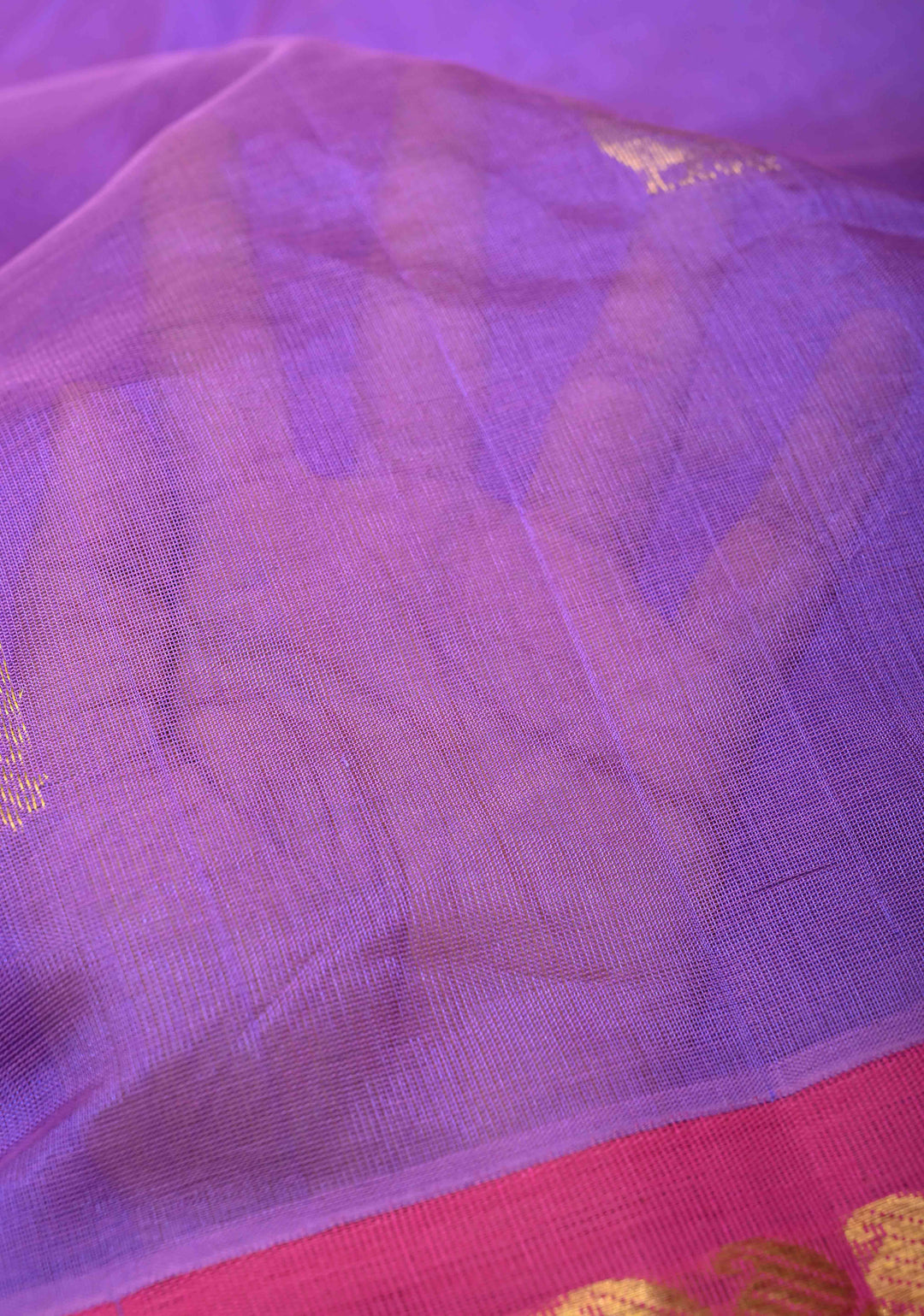 Purple Kanchi Silk Cotton Saree with Peacock Motifs and Contrast Rettaipet Border,100% handloom