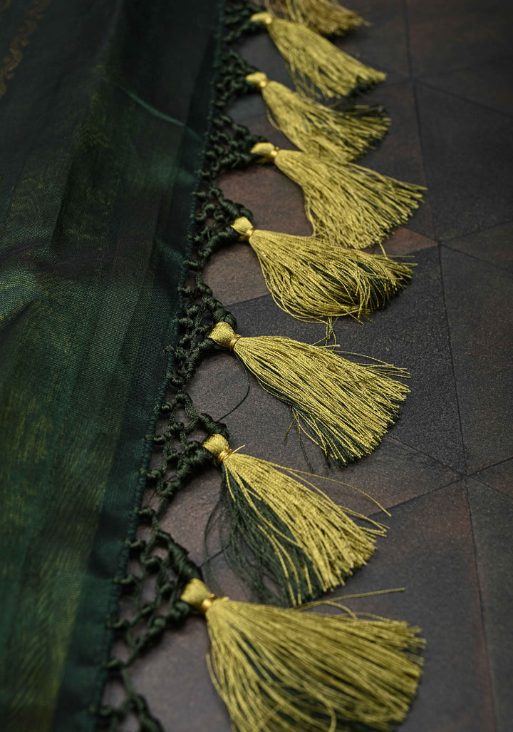Frost Green Kanchi Silk Cotton Saree with Zari Border