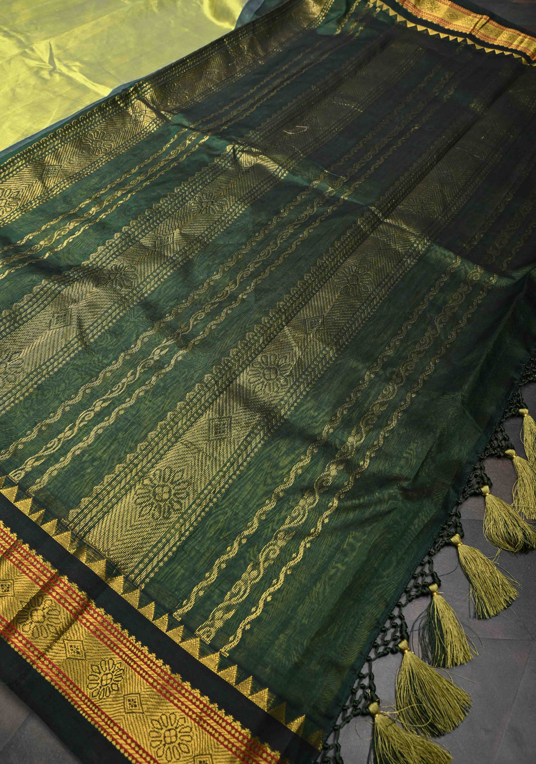 Frost Green Kanchi Silk Cotton Saree with Zari Border