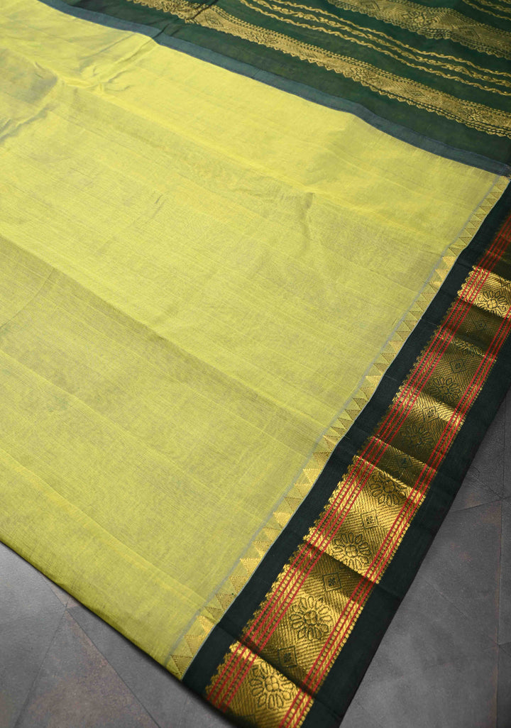 Frost Green Kanchi Silk Cotton Saree with Zari Border