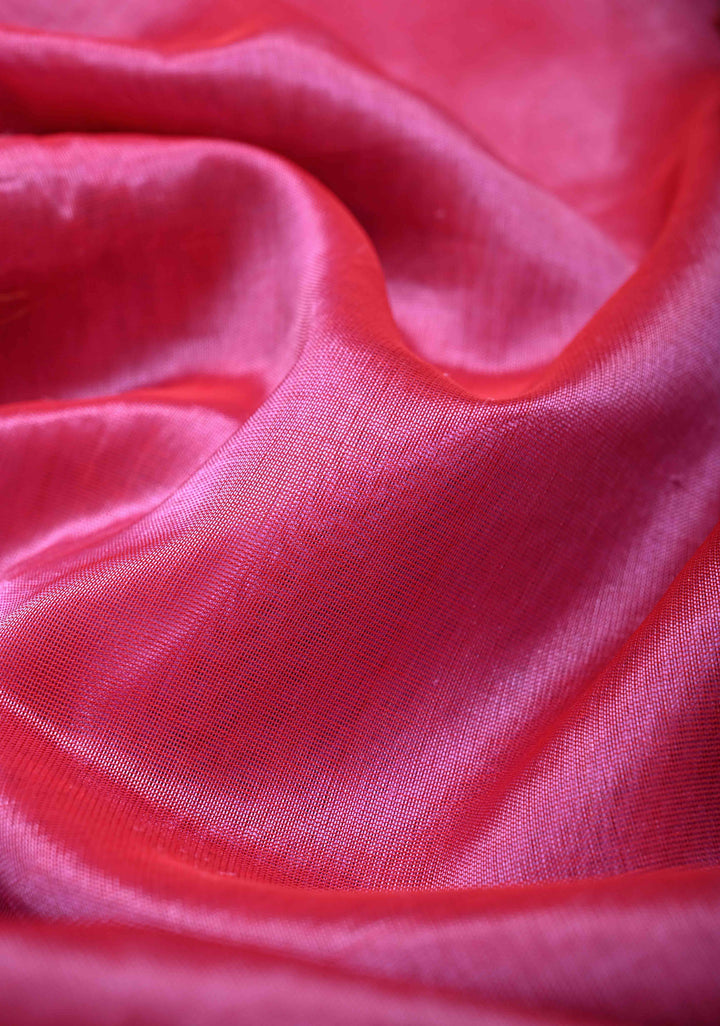 Bright Pink Kanchi Silk Cotton Handloom Saree with Contrast Rettaipet Border