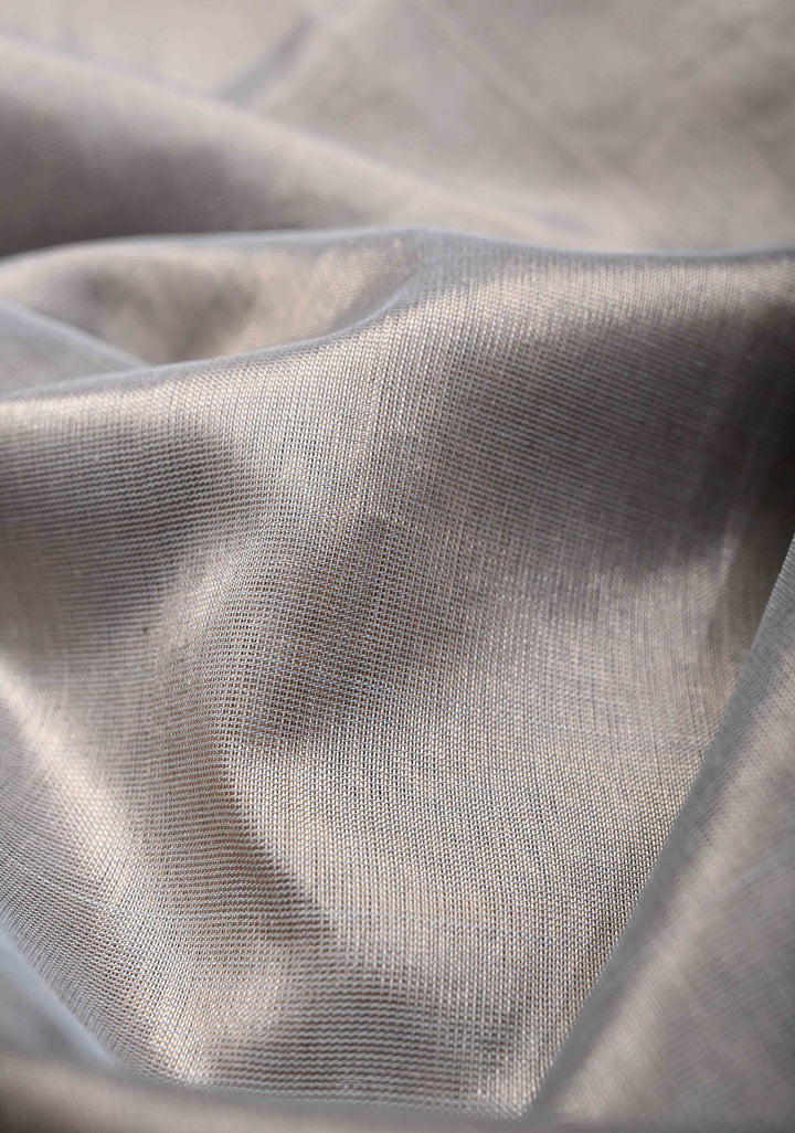 Gray Kanchi Silk Cotton Saree with Contrast Zari Border, 100% Handloom