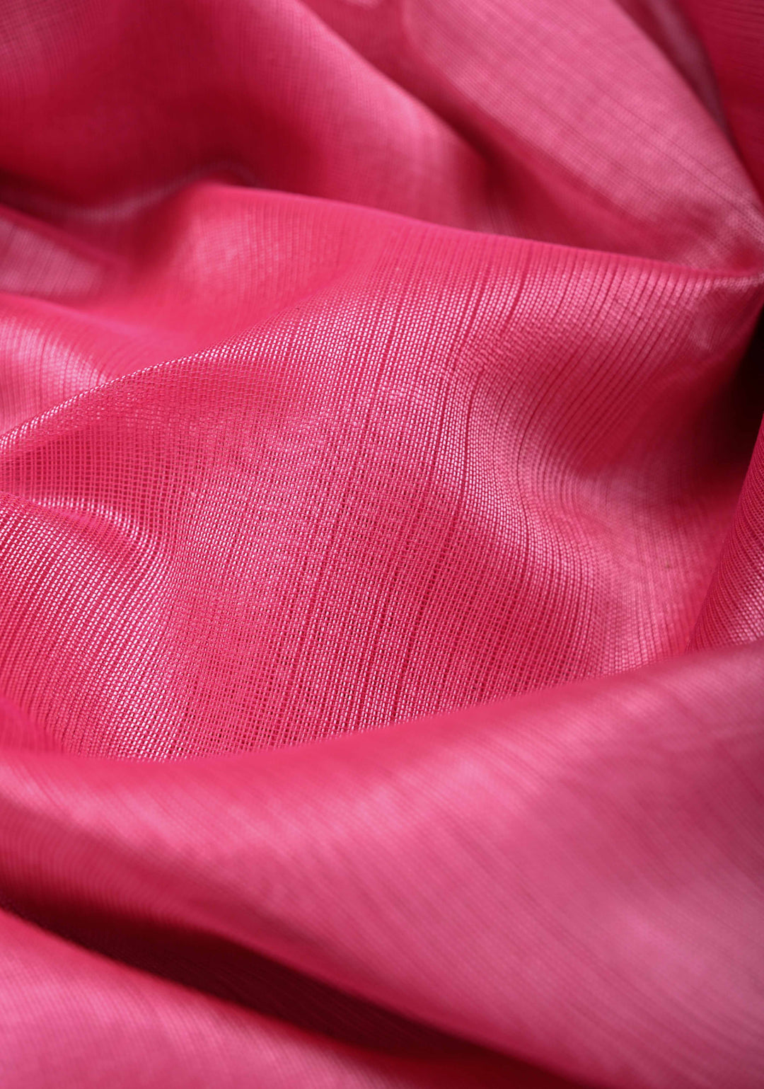 9 Yards Madisar Pink Kanchi Silk Cotton Handloom Saree with Contrast Zari Border, No Blouse Piece