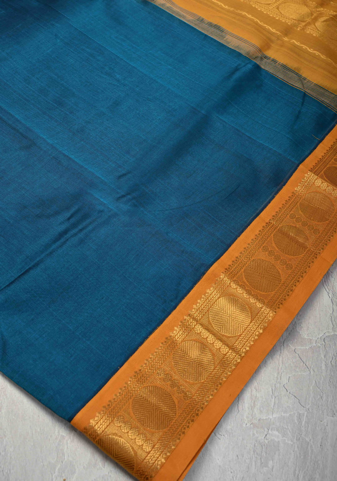 9 Yards Madisar Peacock Blue Koravi Kanchi Silk Cotton 100% Handloom Saree Contrast Zari Border