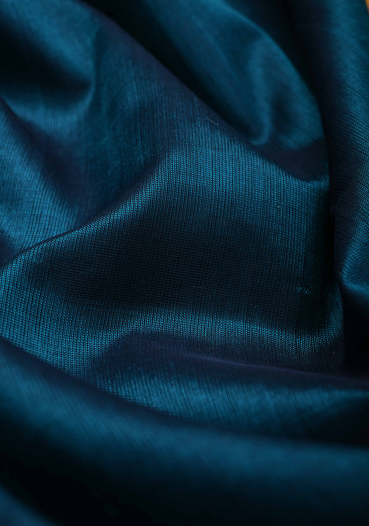 9 Yards Madisar Peacock Blue Koravi Kanchi Silk Cotton 100% Handloom Saree Contrast Zari Border