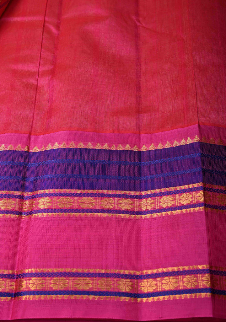 Pista Green Koravi Lakshadeepam Kanchi Silk Cotton Saree with Contrast Zari Borders