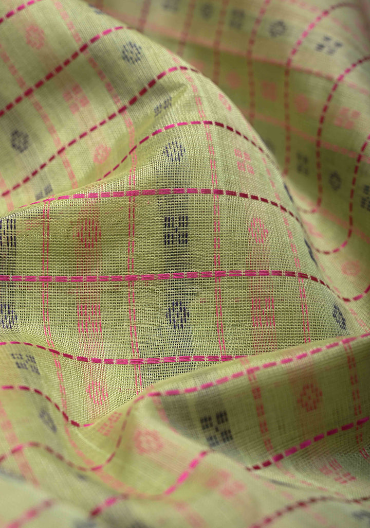 Pista Green Koravi Lakshadeepam Kanchi Silk Cotton Saree with Contrast Zari Borders