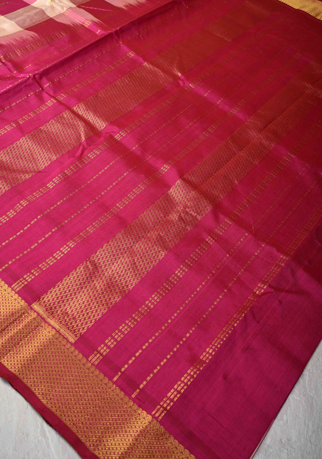 Multicolor Palum Pazhamum Kanchi Silk Cotton Saree with Paisley Buttas and Zari Border