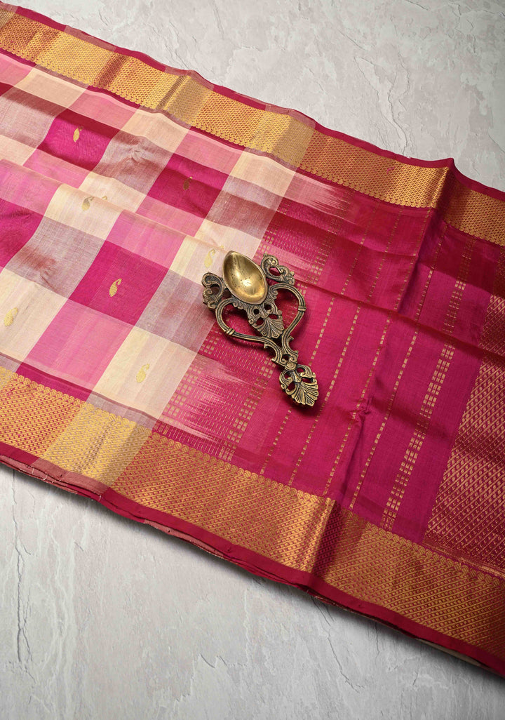 Multicolor Palum Pazhamum Kanchi Silk Cotton Saree with Paisley Buttas and Zari Border