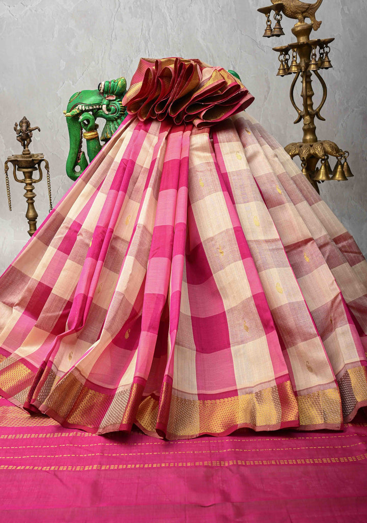 Multicolor Palum Pazhamum Kanchi Silk Cotton Saree with Paisley Buttas and Zari Border