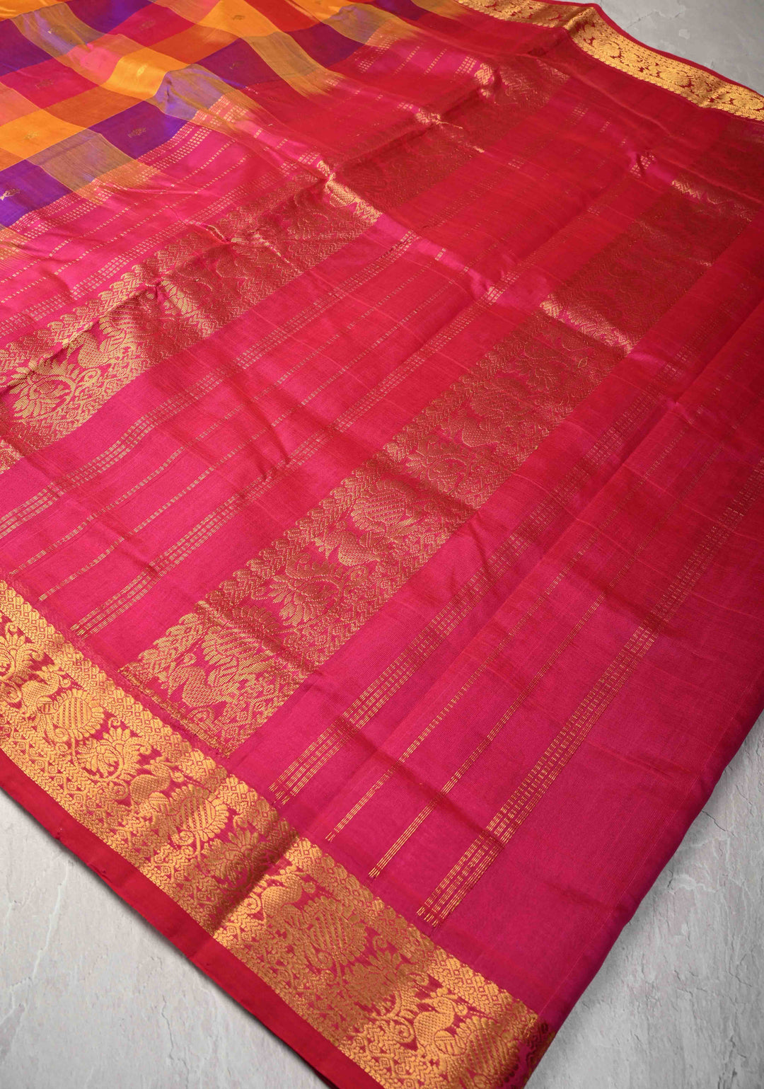 Multicolor Palum Pazhamum Kanchi Silk Cotton Saree with Zari Buttas and Zari Border