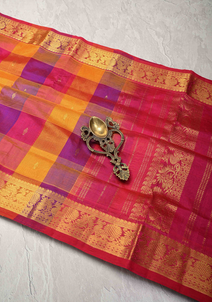 Multicolor Palum Pazhamum Kanchi Silk Cotton Saree with Zari Buttas and Zari Border
