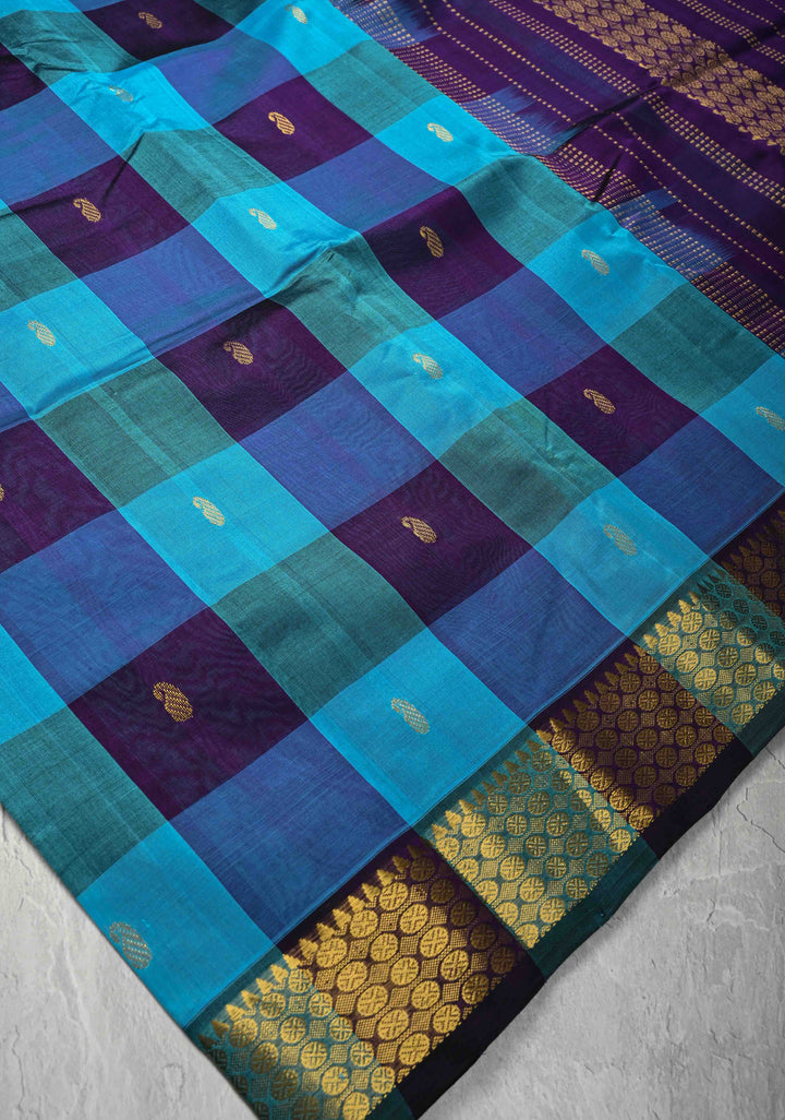 Multicolor Palum Pazhamum Kanchi Silk Cotton Saree with Paisley Buttas and Zari Border