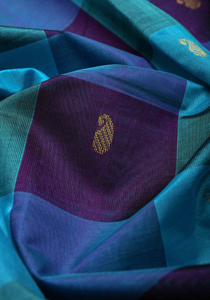 Multicolor Palum Pazhamum Kanchi Silk Cotton Saree with Paisley Buttas and Zari Border