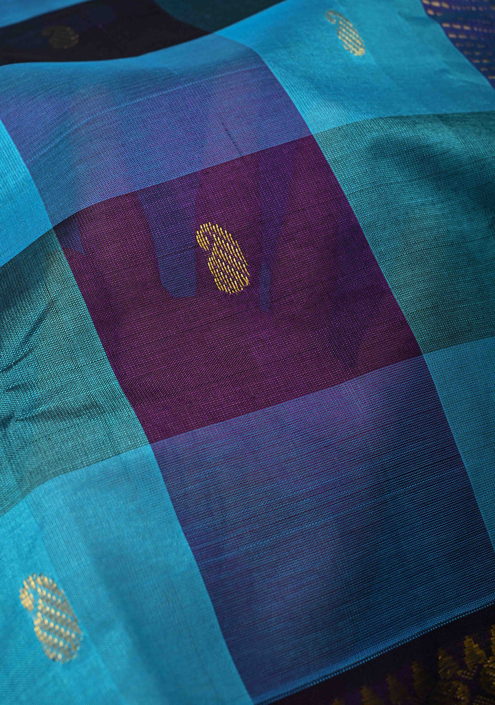 Multicolor Palum Pazhamum Kanchi Silk Cotton Saree with Paisley Buttas and Zari Border