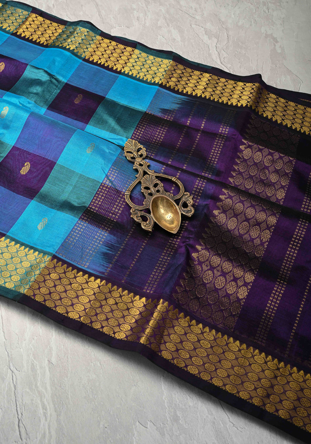 Multicolor Palum Pazhamum Kanchi Silk Cotton Saree with Paisley Buttas and Zari Border
