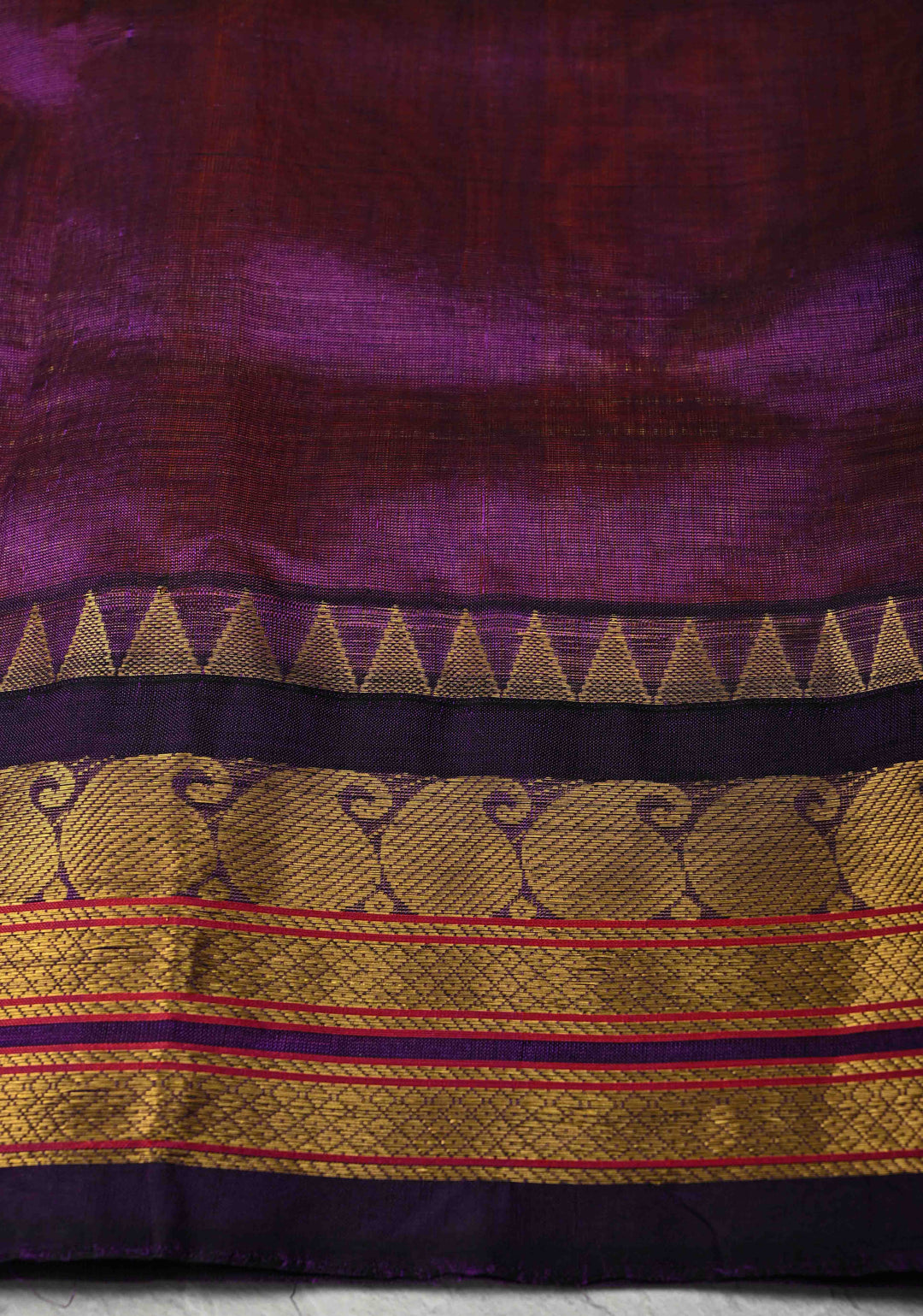 Salmon Peach Kanchi Silk Cotton Saree with Zari Checks and Contrast Zari Borders