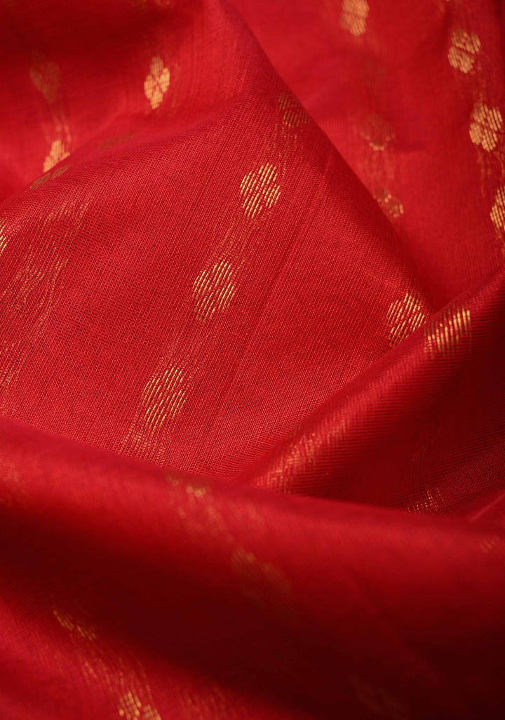 Red Kanchi Silk Cotton Saree with Chunri Butti and Contrast Zari Border