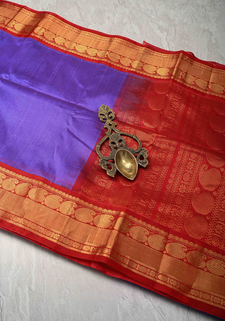 Amethyst Koravi Kanchi Silk Cotton Handloom Saree with Contrast Zari Border