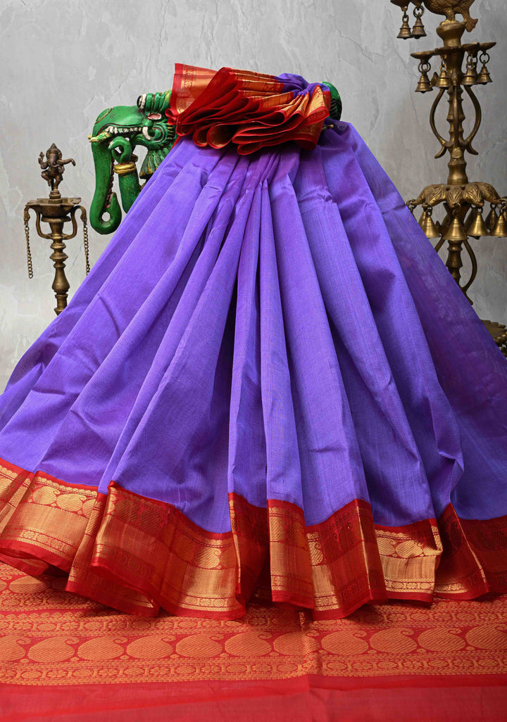 Amethyst Koravi Kanchi Silk Cotton Handloom Saree with Contrast Zari Border