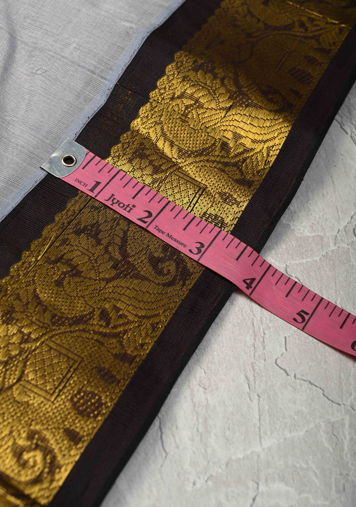 Grey Koravi Kanchi Silk Cotton 100% Handloom Saree with Zari Buttas and Contrast Zari Border