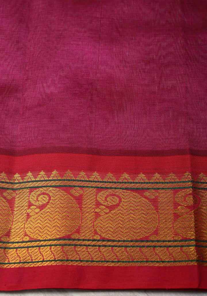 Bubblegum Pink Kanchi Silk Cotton 100% Handloom Saree with Contrast Zari Border