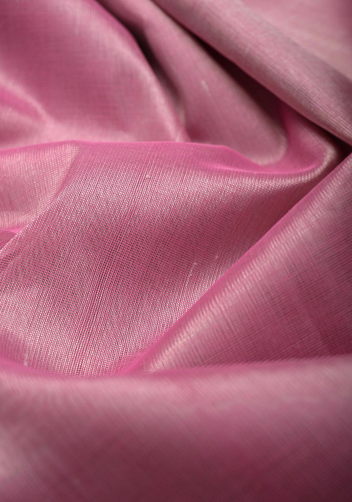 Bubblegum Pink Kanchi Silk Cotton 100% Handloom Saree with Contrast Zari Border