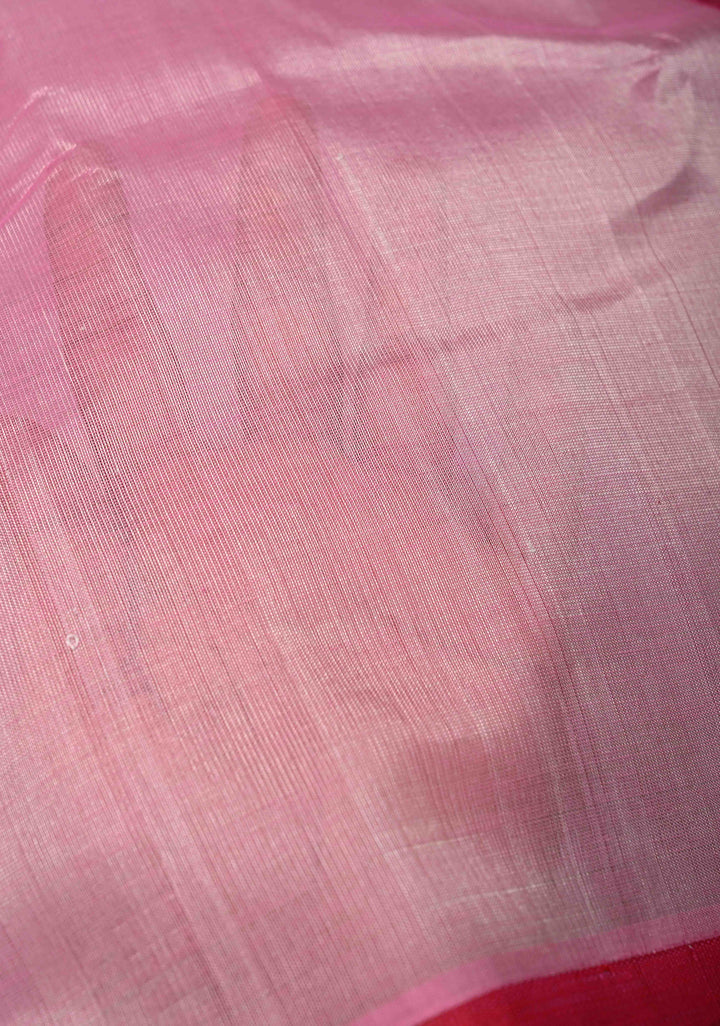 Bubblegum Pink Kanchi Silk Cotton 100% Handloom Saree with Contrast Zari Border