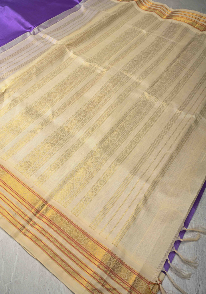 Exquisite purple Koravi Kanchi Silk Cotton 100% Handloom Saree with Contrast Zari Border