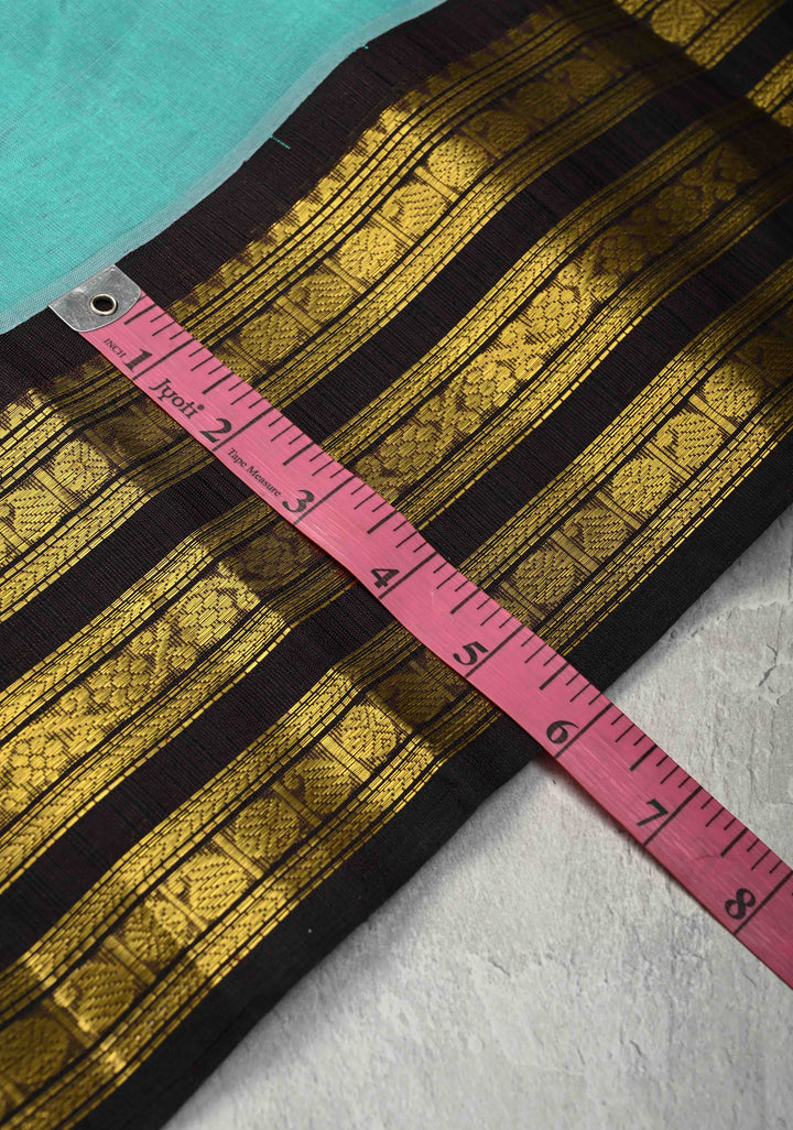 Turquoise Kanchi Silk Cotton Handloom Saree with Contrast Korvai Zari Border