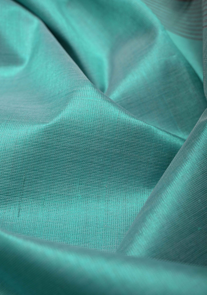 Turquoise Kanchi Silk Cotton Handloom Saree with Contrast Korvai Zari Border