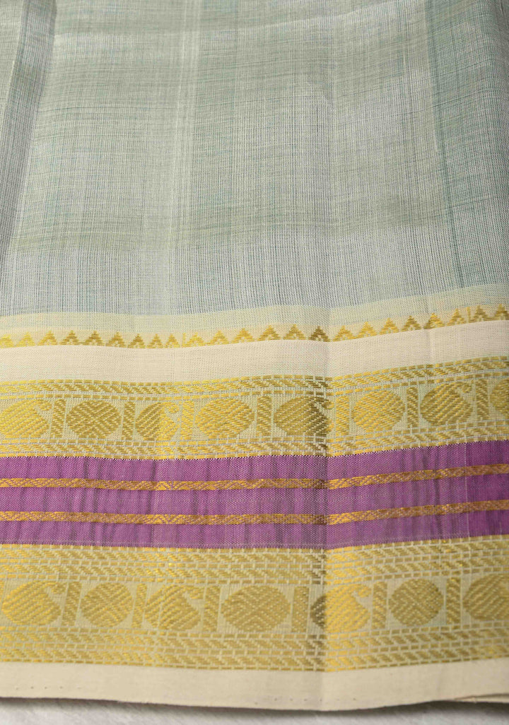 Dark spring green Koravi Kanchi Silk Cotton Handloom Saree with Contrast Zari Border
