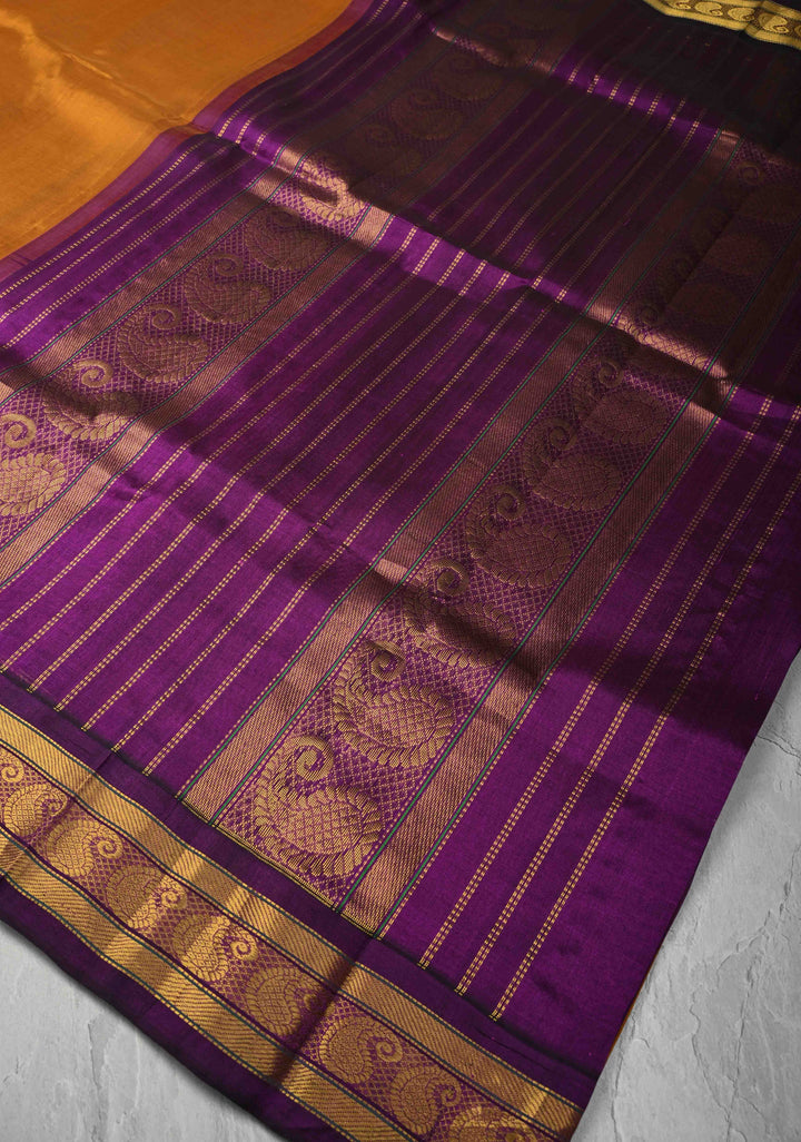Mustard Yellow Koravi Kanchi Silk Cotton 100% Handloom Saree with Ganga Jamuna Border