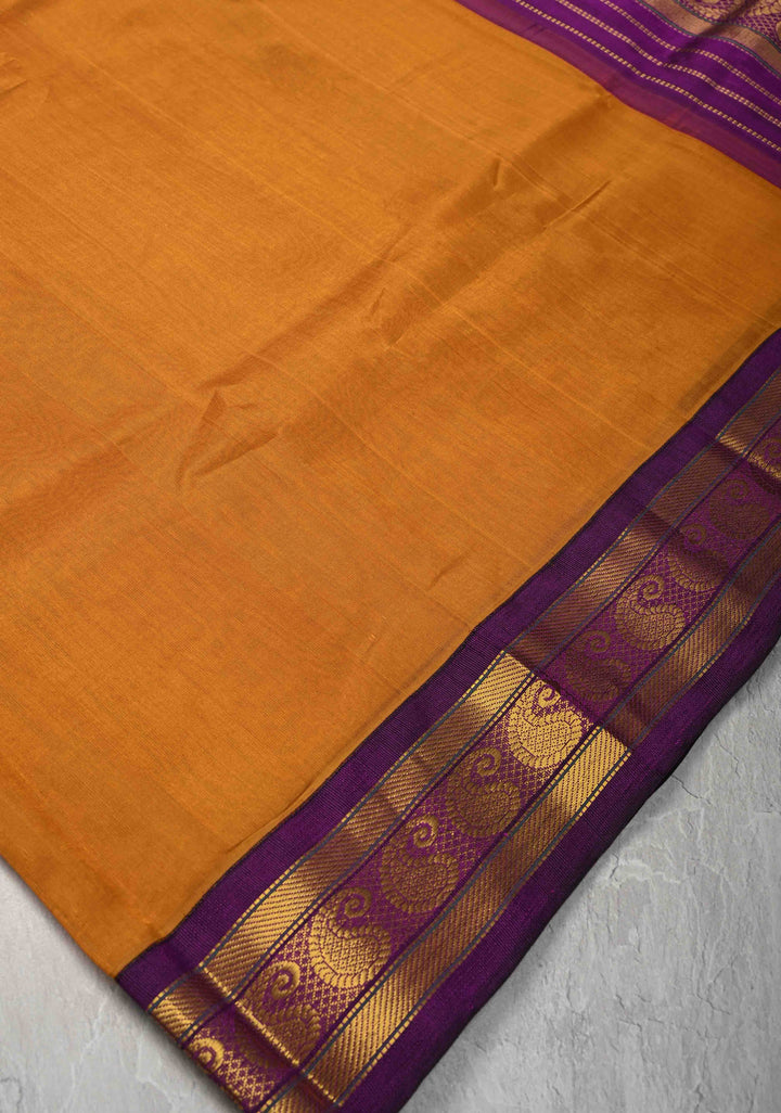 Mustard Yellow Koravi Kanchi Silk Cotton 100% Handloom Saree with Ganga Jamuna Border